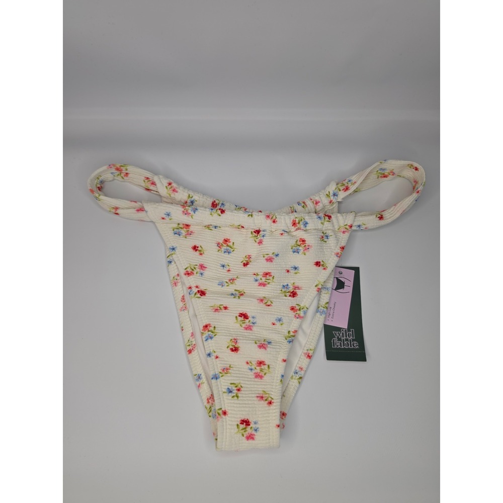 Wild Fable Floral Print Bikini Bottom White Medium NWT